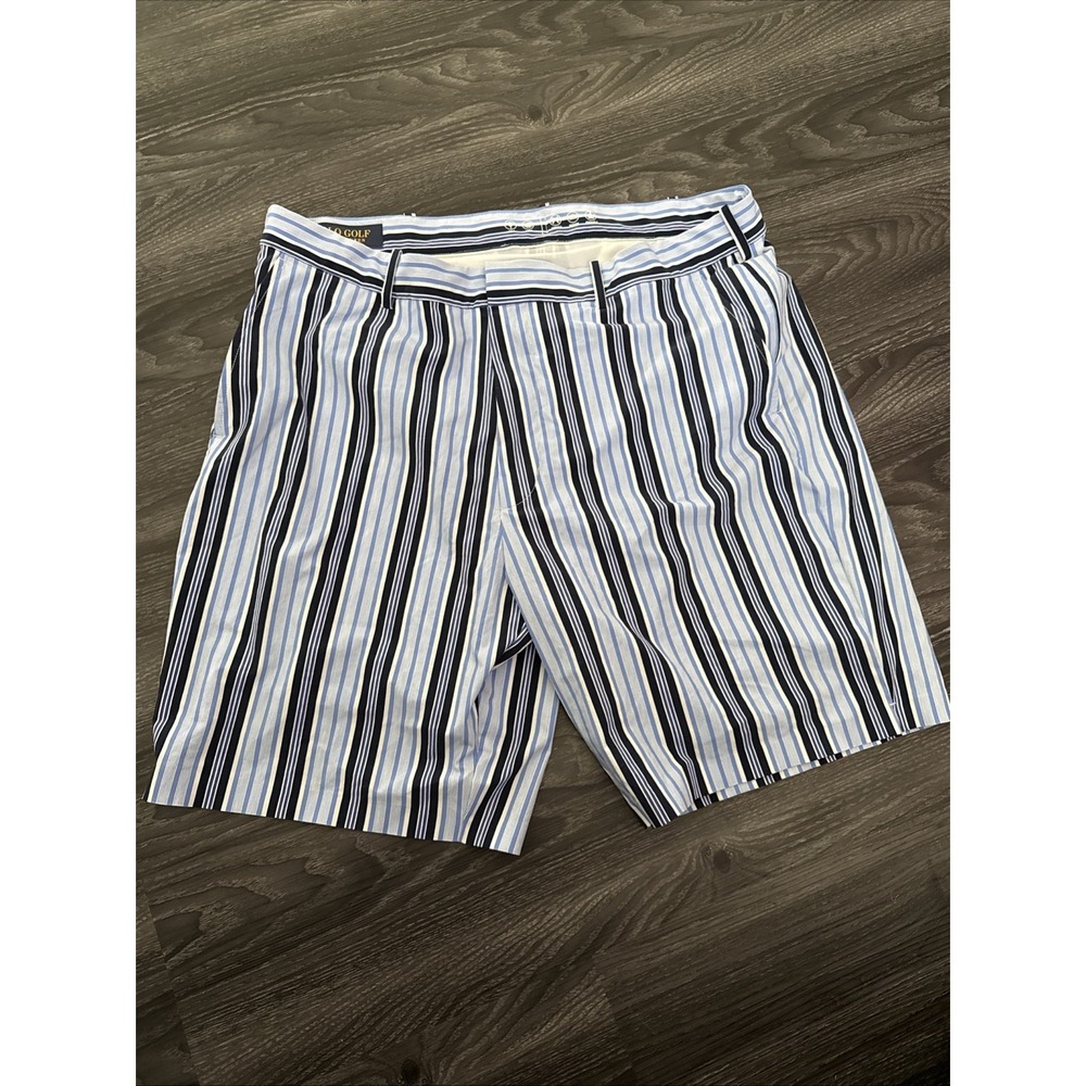 Polo Golf Ralph Lauren Mens Size 38 Blue Striped Shorts Nylon Stretch Wicking